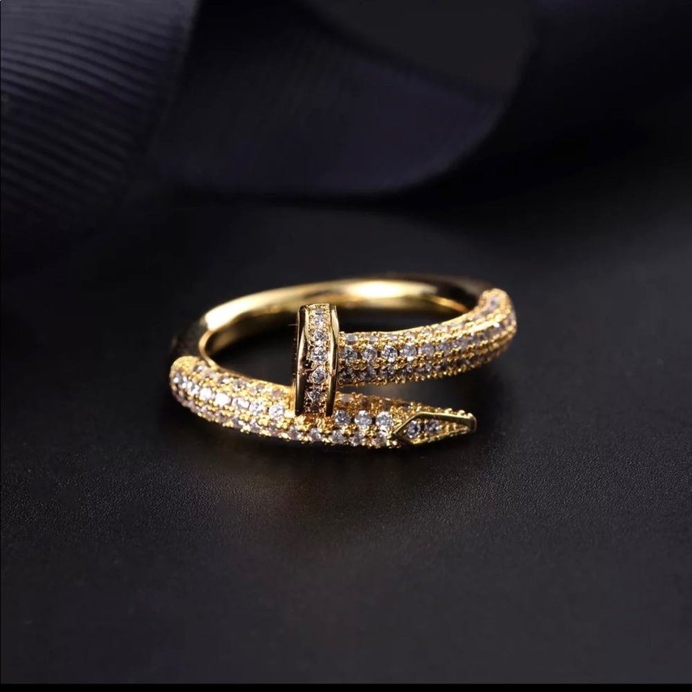 Iced out 14K Diamond Gold Nail Ring